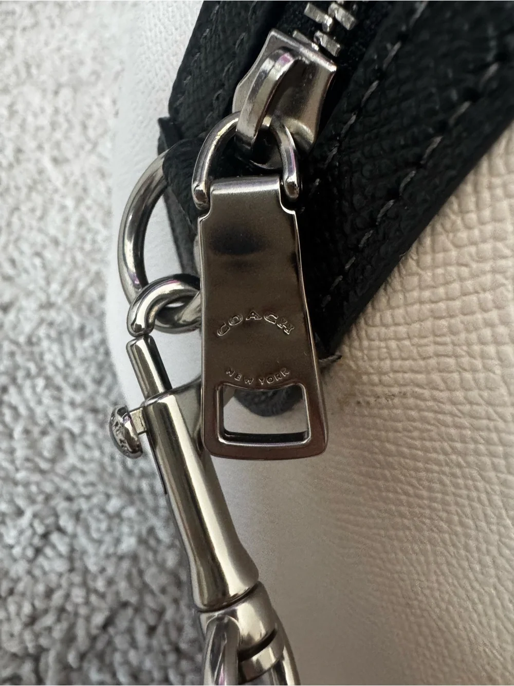 Coach White Pebbled Leather Satchel with Black Trim and Silver Hardware